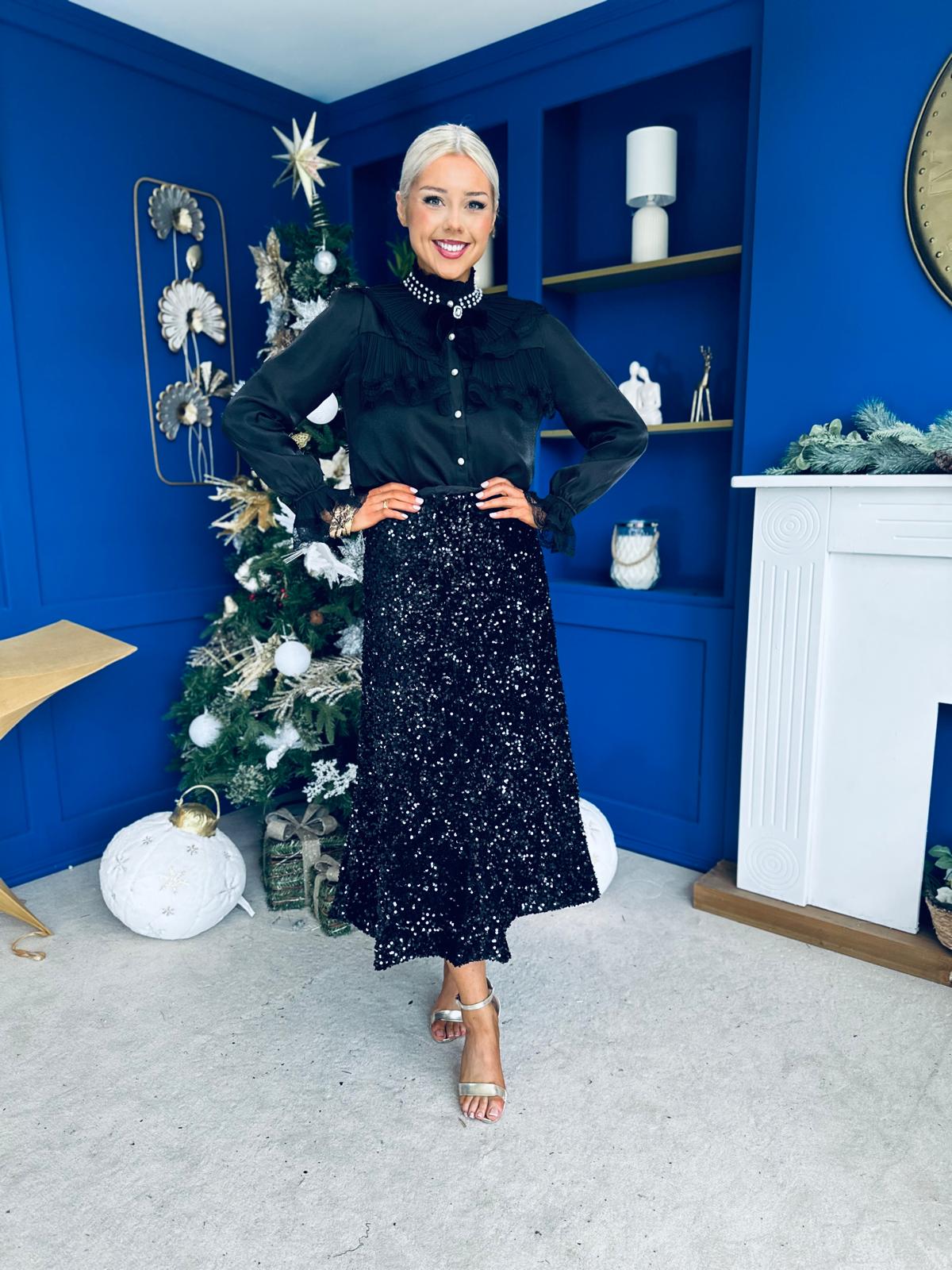 Anna Pearl Embellished Blouse Black