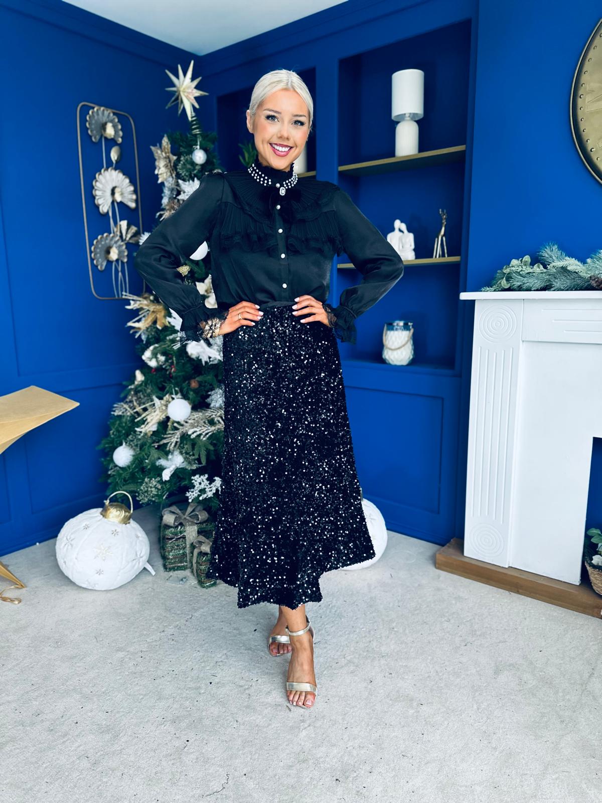 Anna Pearl Embellished Blouse Black