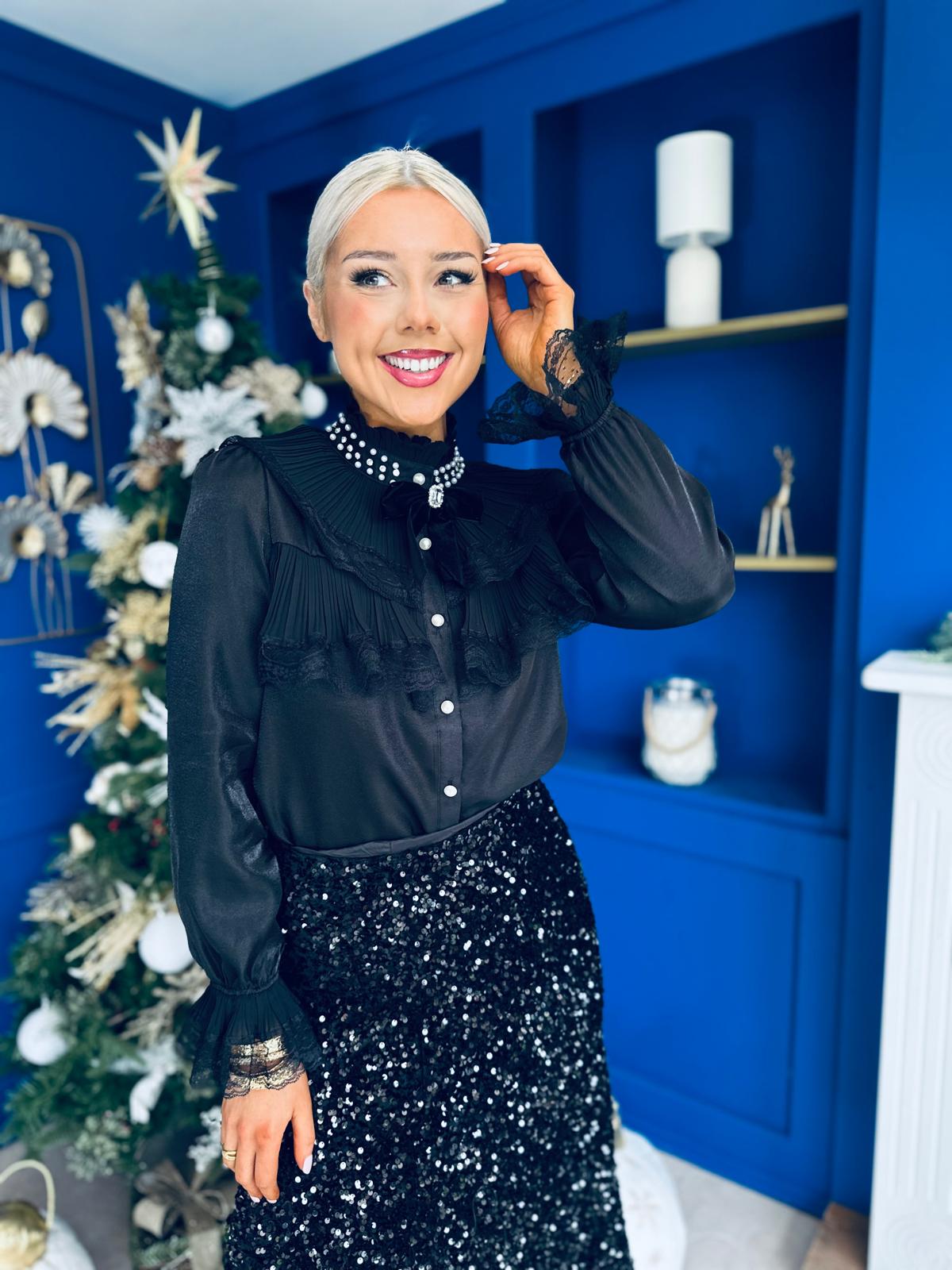 Anna Pearl Embellished Blouse Black