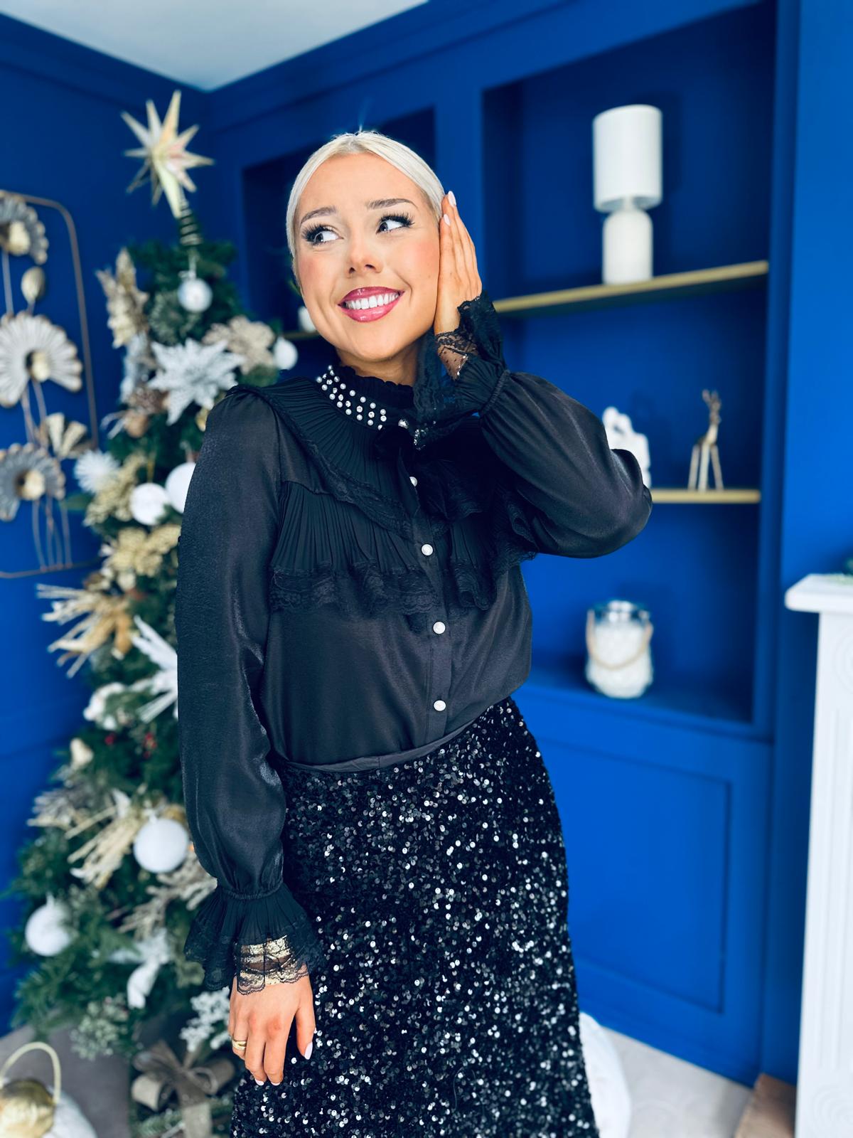 Anna Pearl Embellished Blouse Black