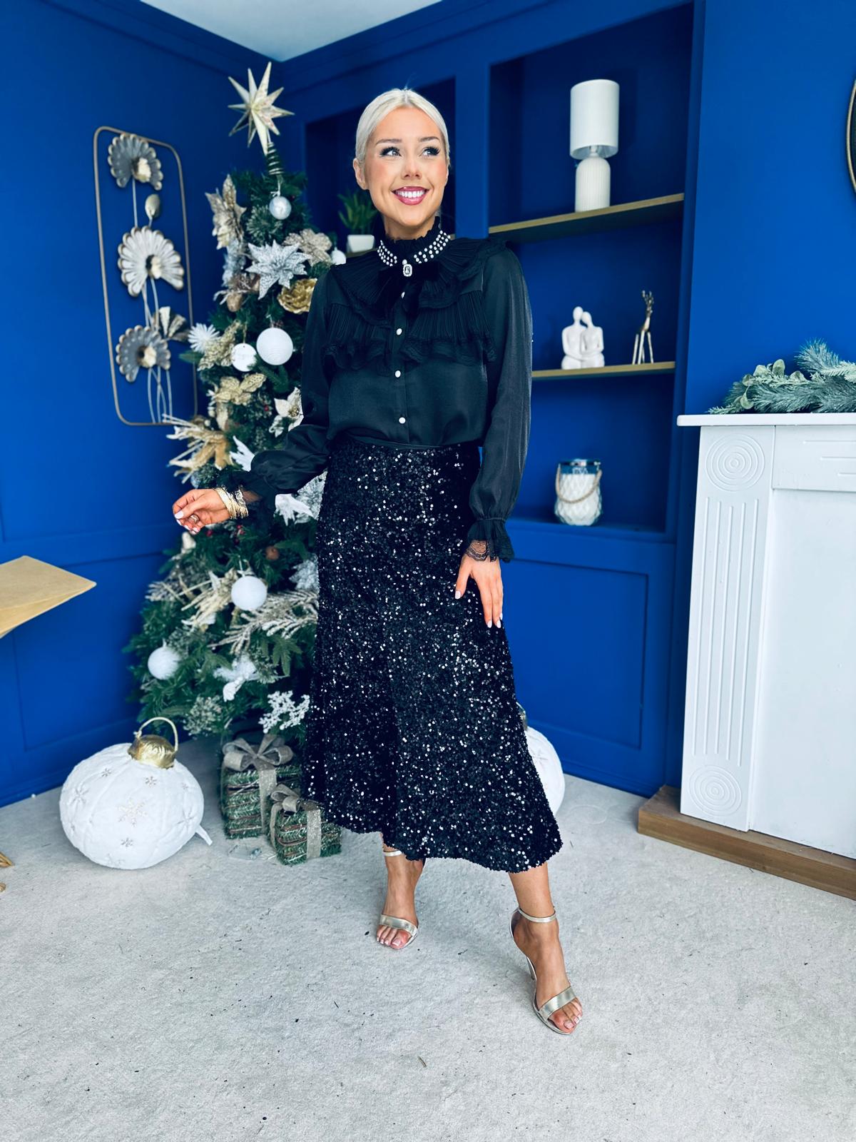 Anna Pearl Embellished Blouse Black