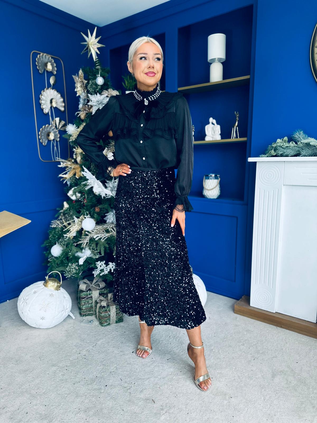 Anna Pearl Embellished Blouse Black