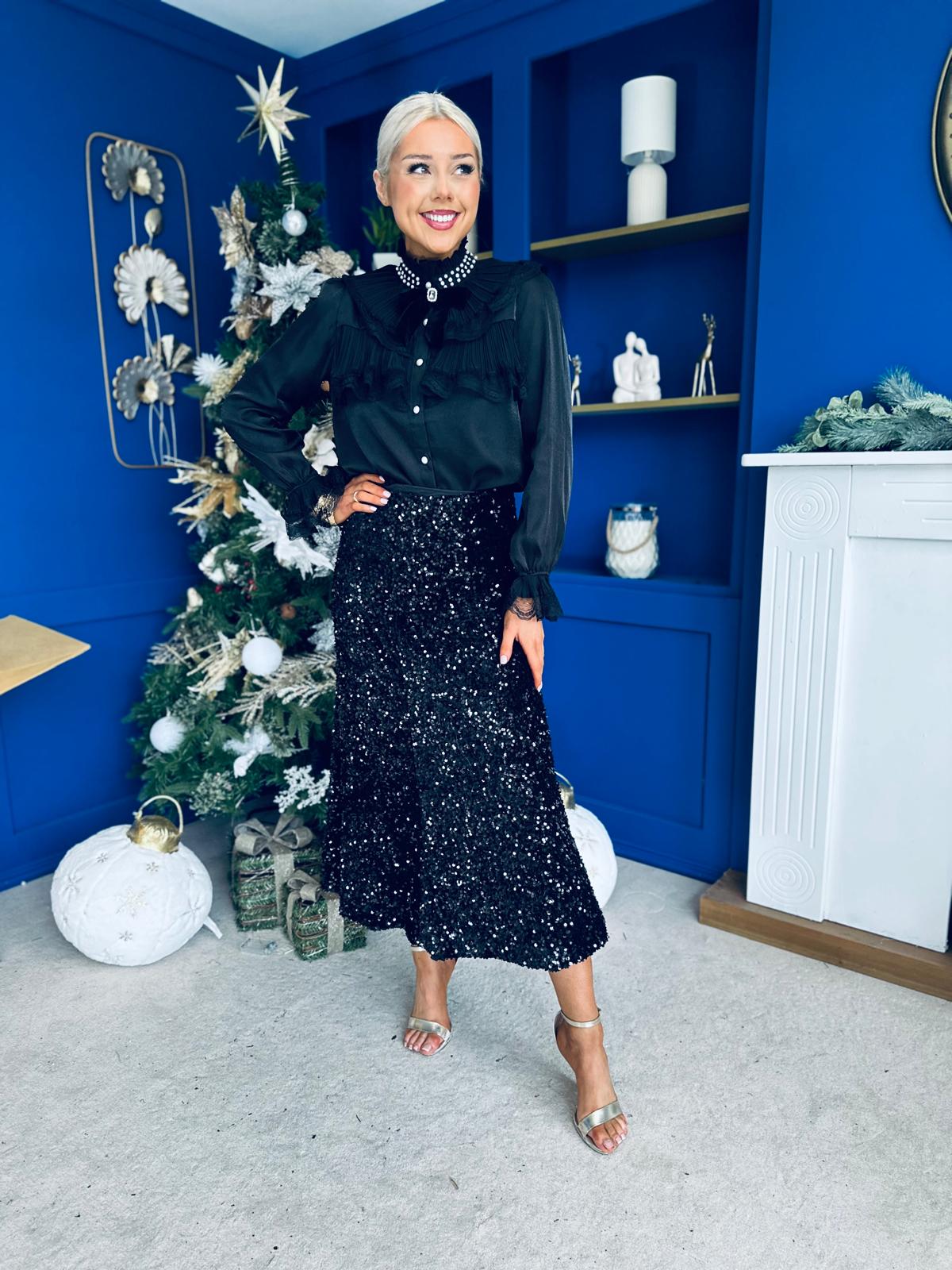 Anna Pearl Embellished Blouse Black