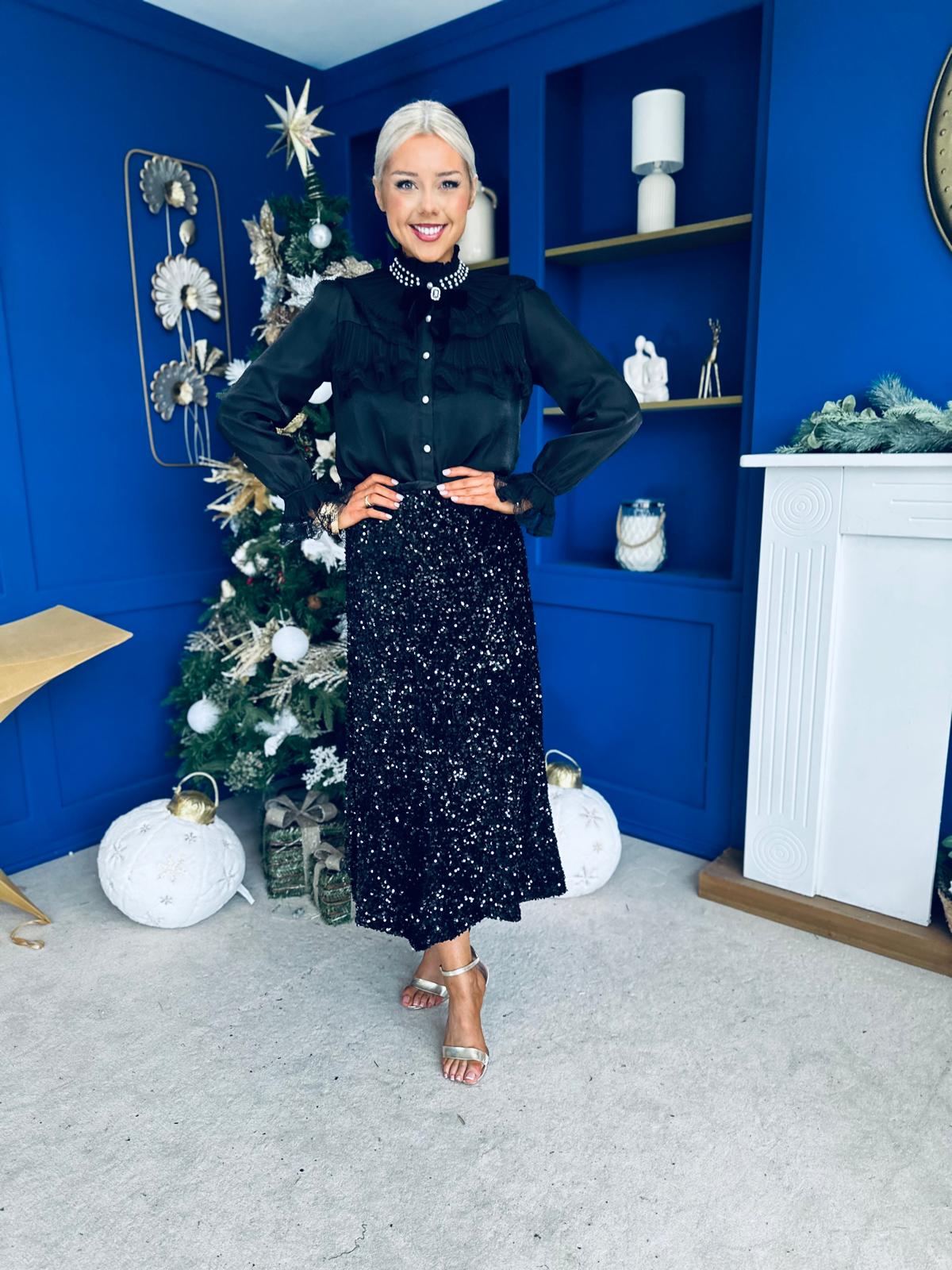 Anna Pearl Embellished Blouse Black