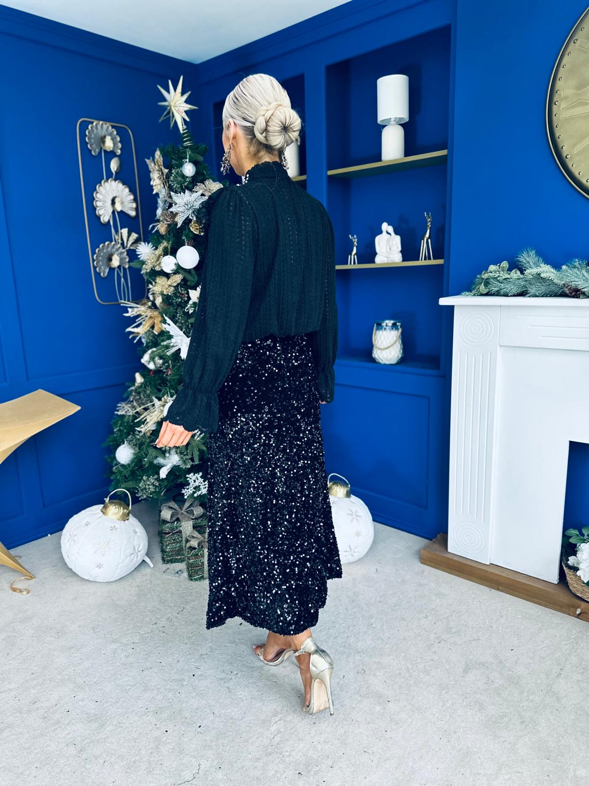 Joan Diamante & Pearl Detail Blouse Black