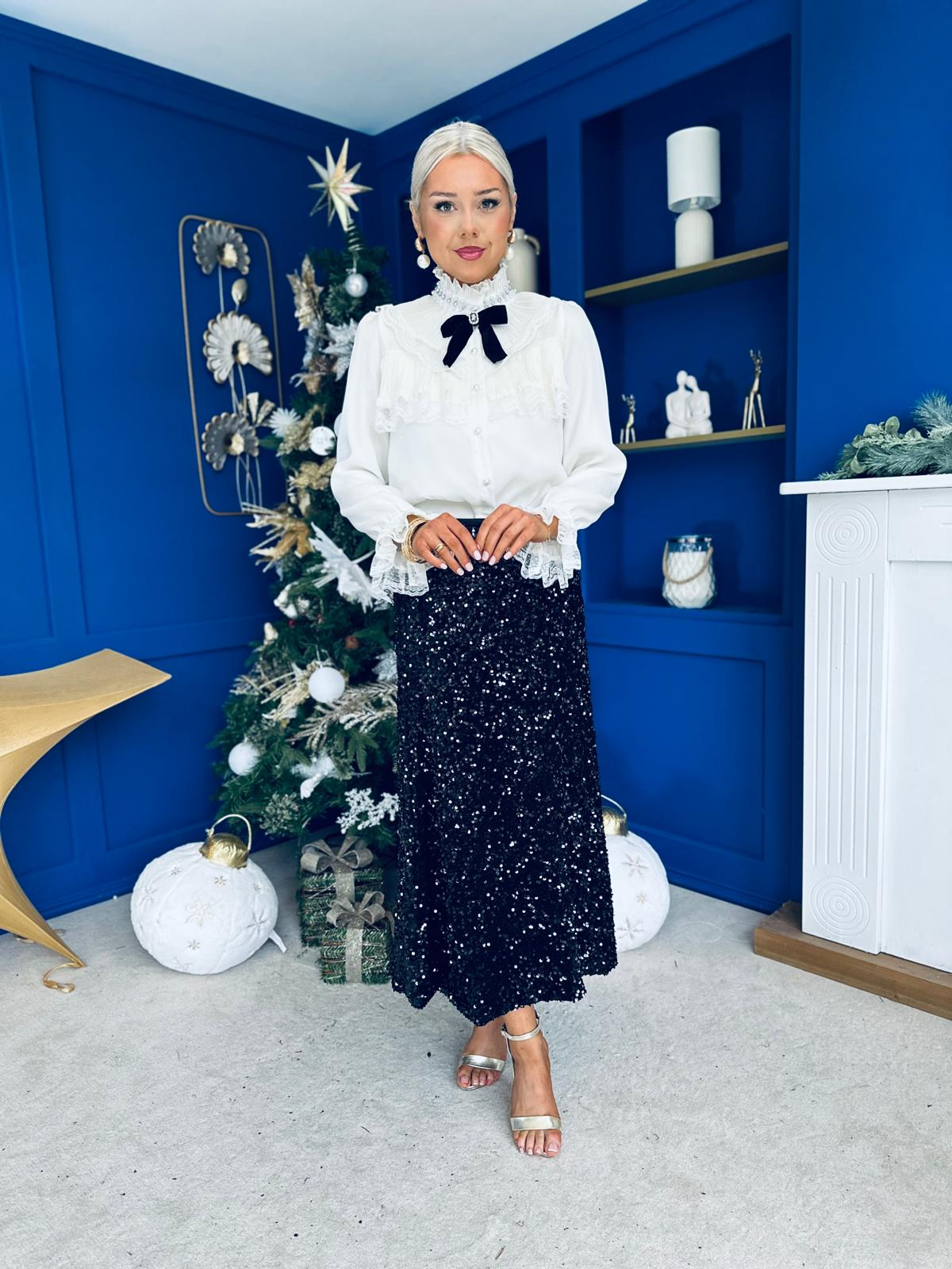 Shauna Sequin Midi Skirt Black