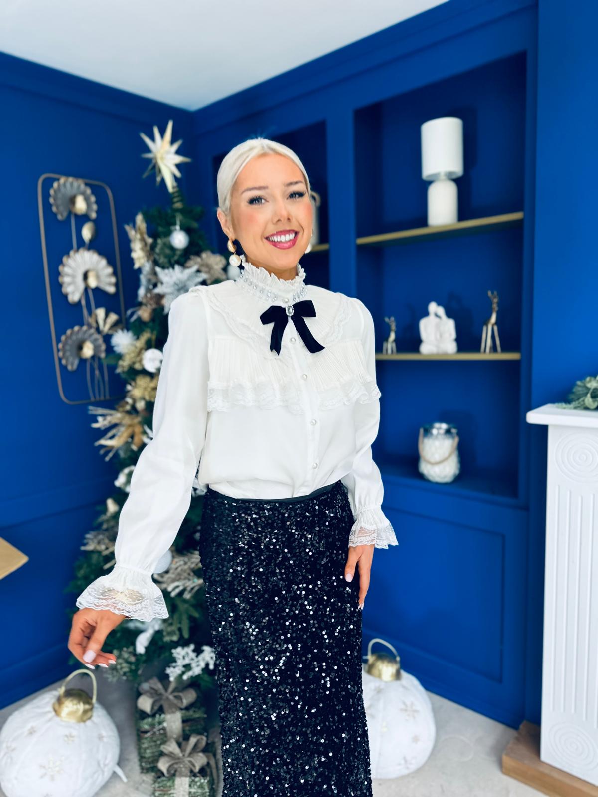 Anna Pearl Embellished Blouse Cream