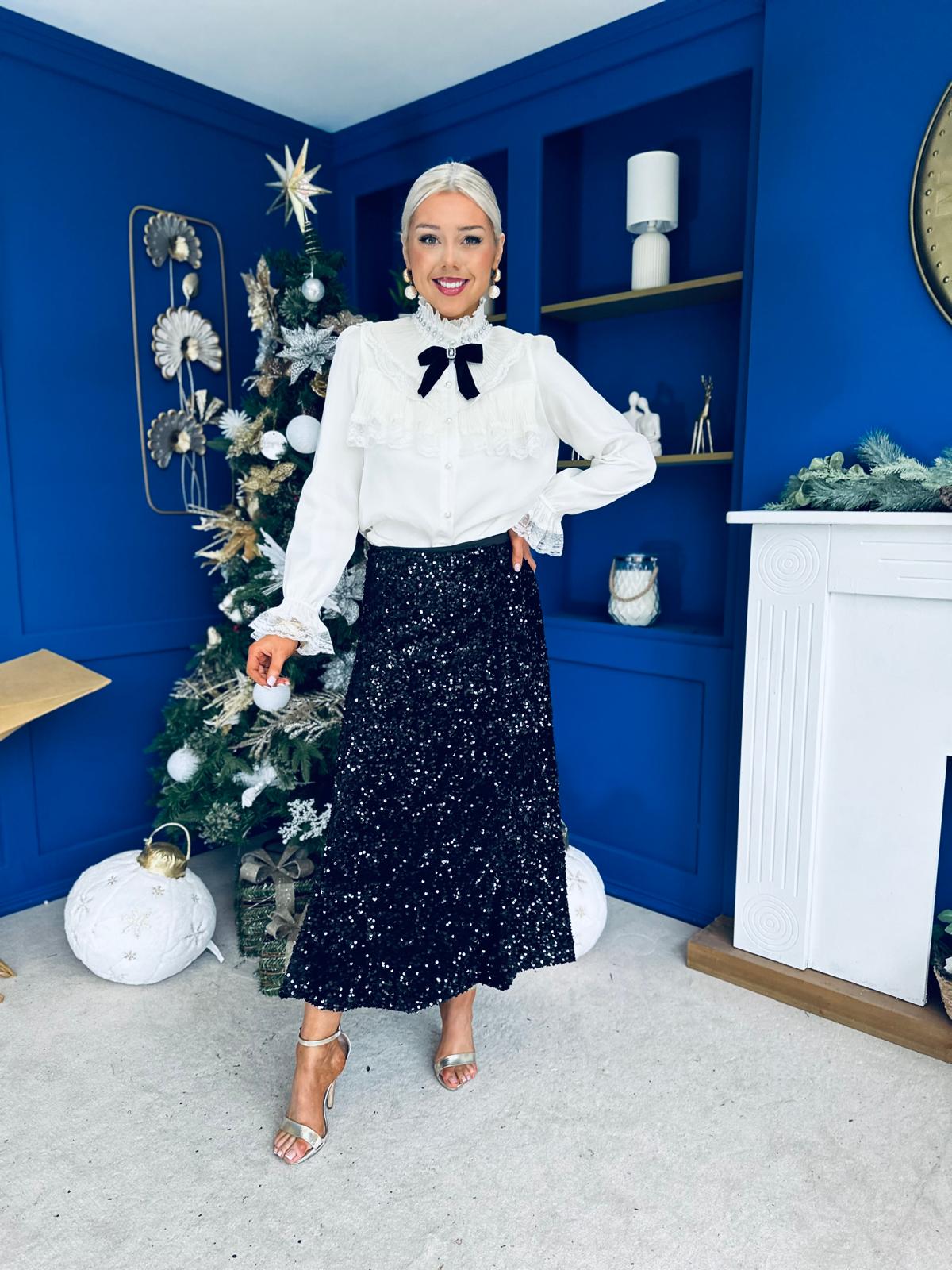 Anna Pearl Embellished Blouse Cream