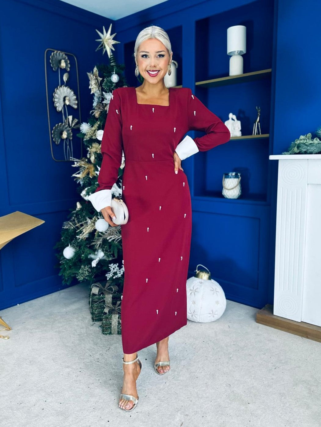 Thelma Embellished Occasion Dress Wine