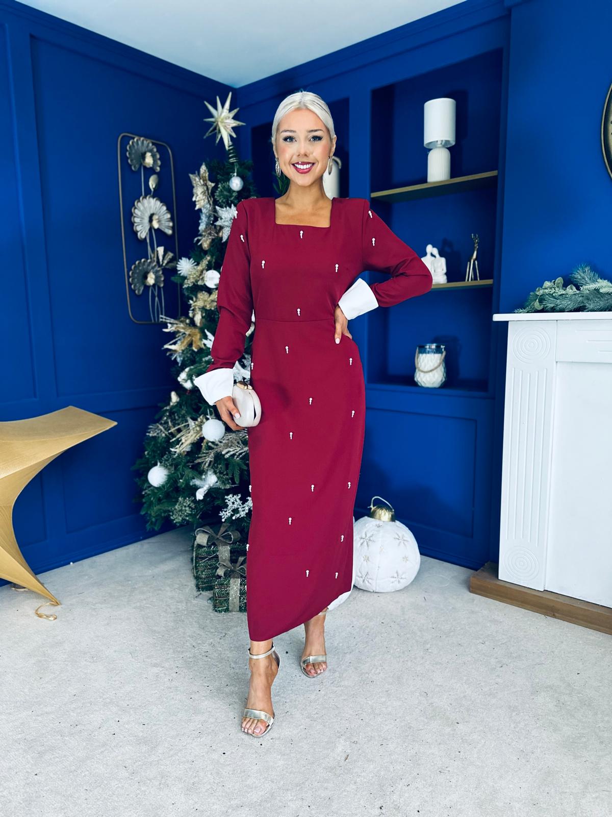 Thelma Embellished Occasion Dress Wine