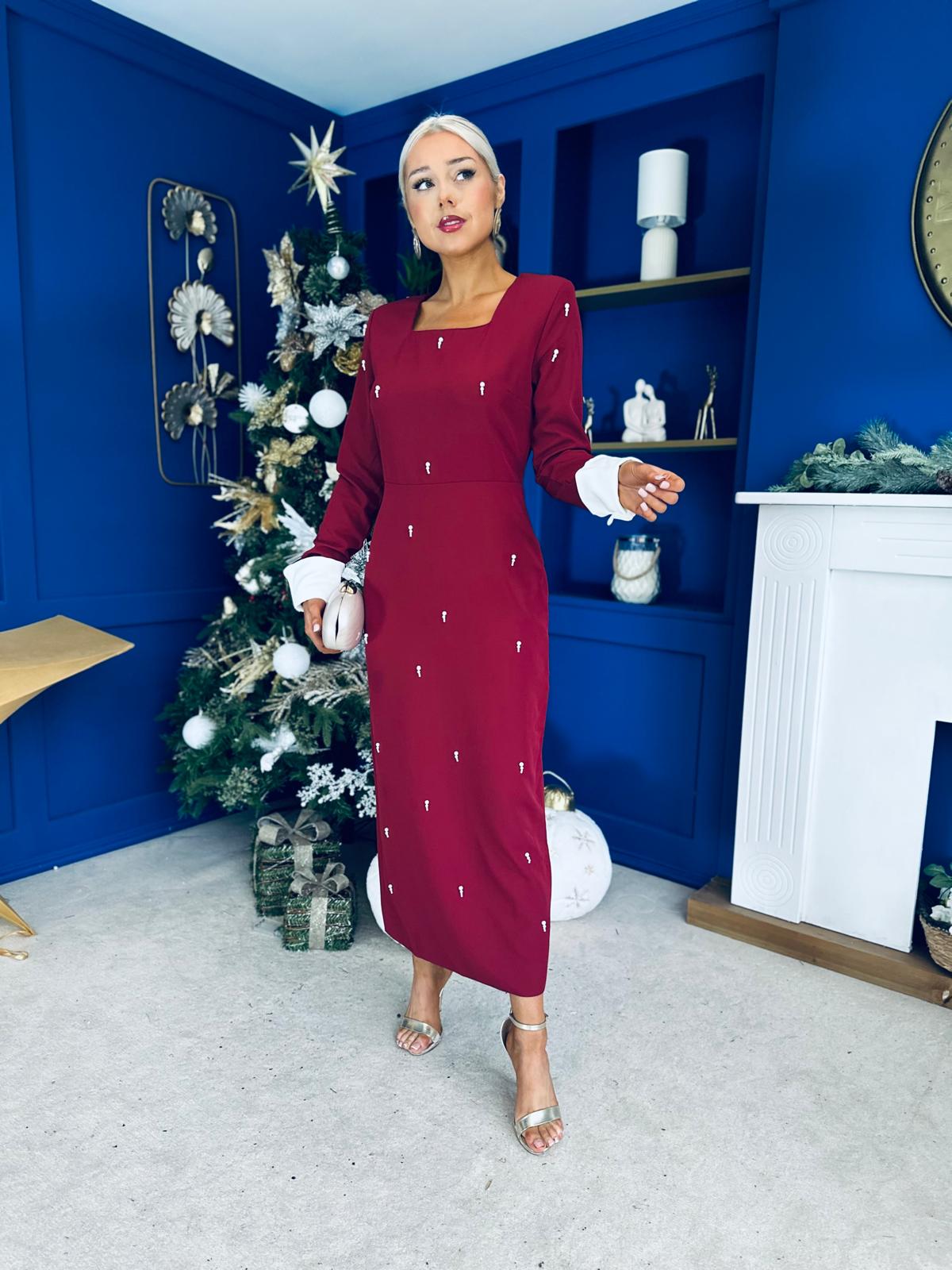 Thelma Embellished Occasion Dress Wine