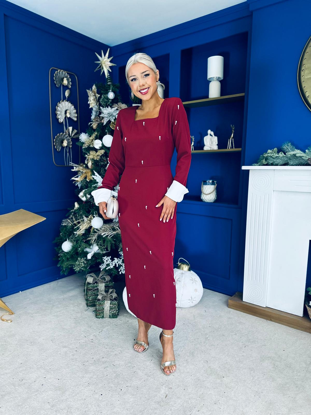 Thelma Embellished Occasion Dress Wine