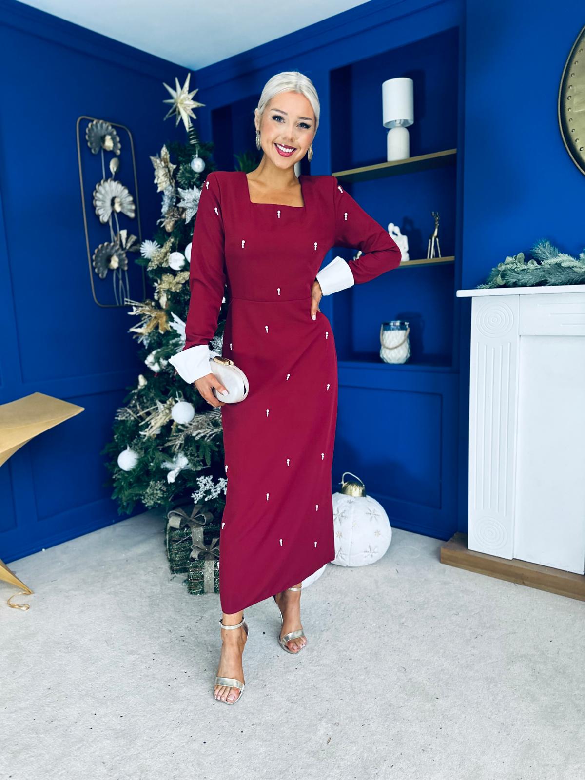 Thelma Embellished Occasion Dress Wine