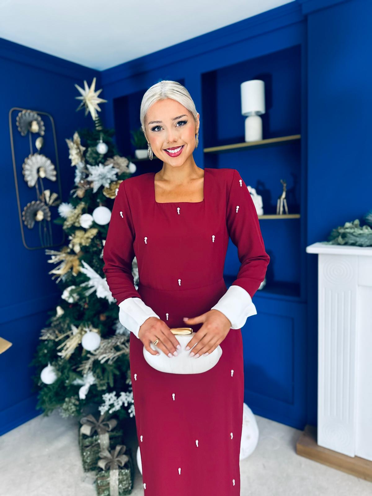 Thelma Embellished Occasion Dress Wine