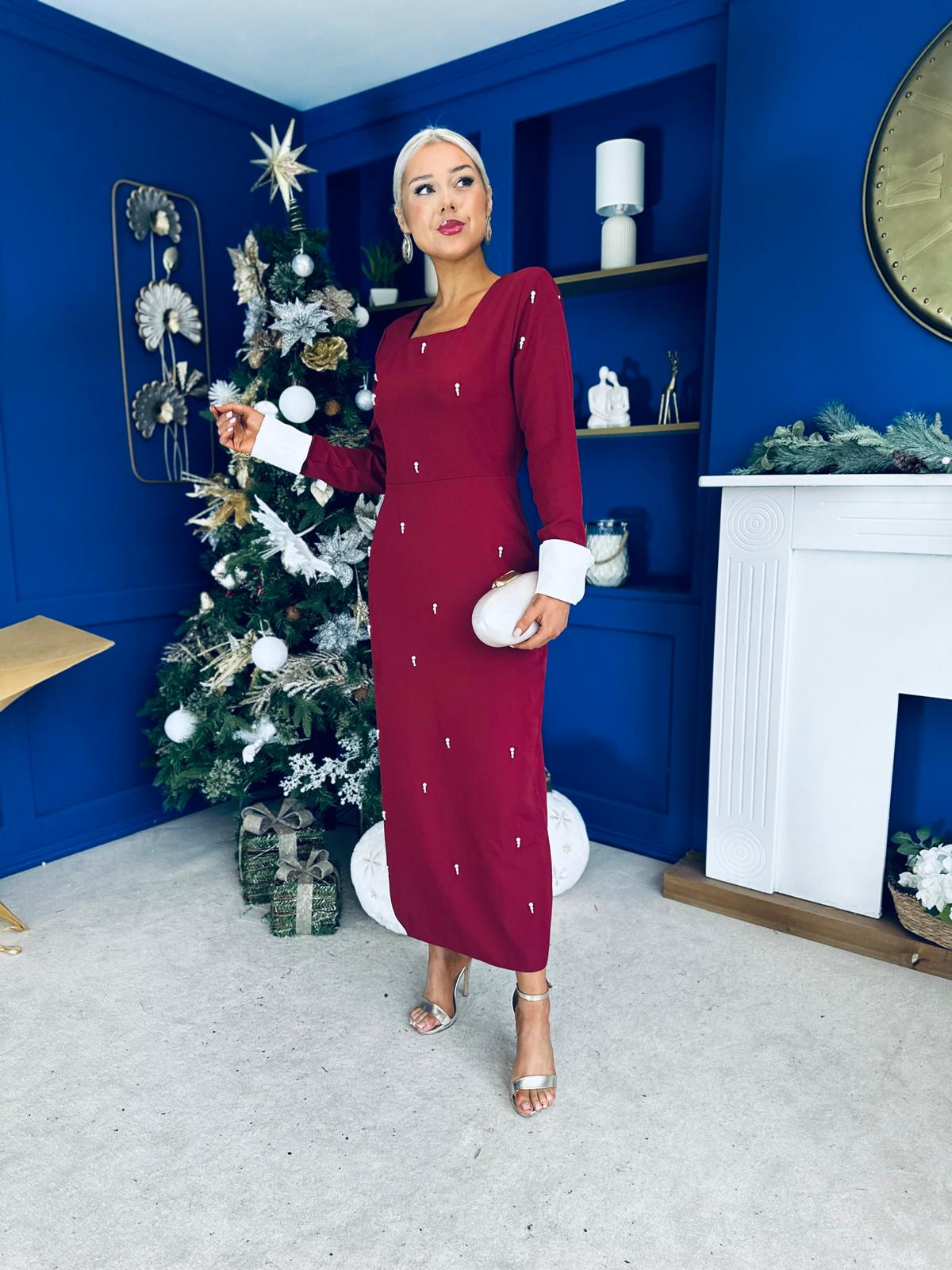 Thelma Embellished Occasion Dress Wine