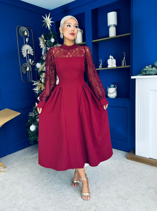 Louise Lace Detail Occasion Dress Wine