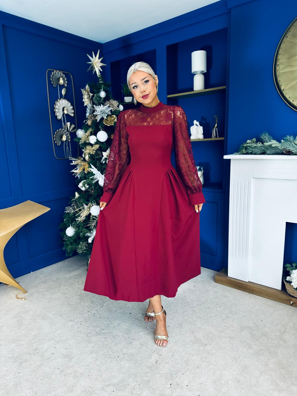 Louise Lace Detail Occasion Dress Wine