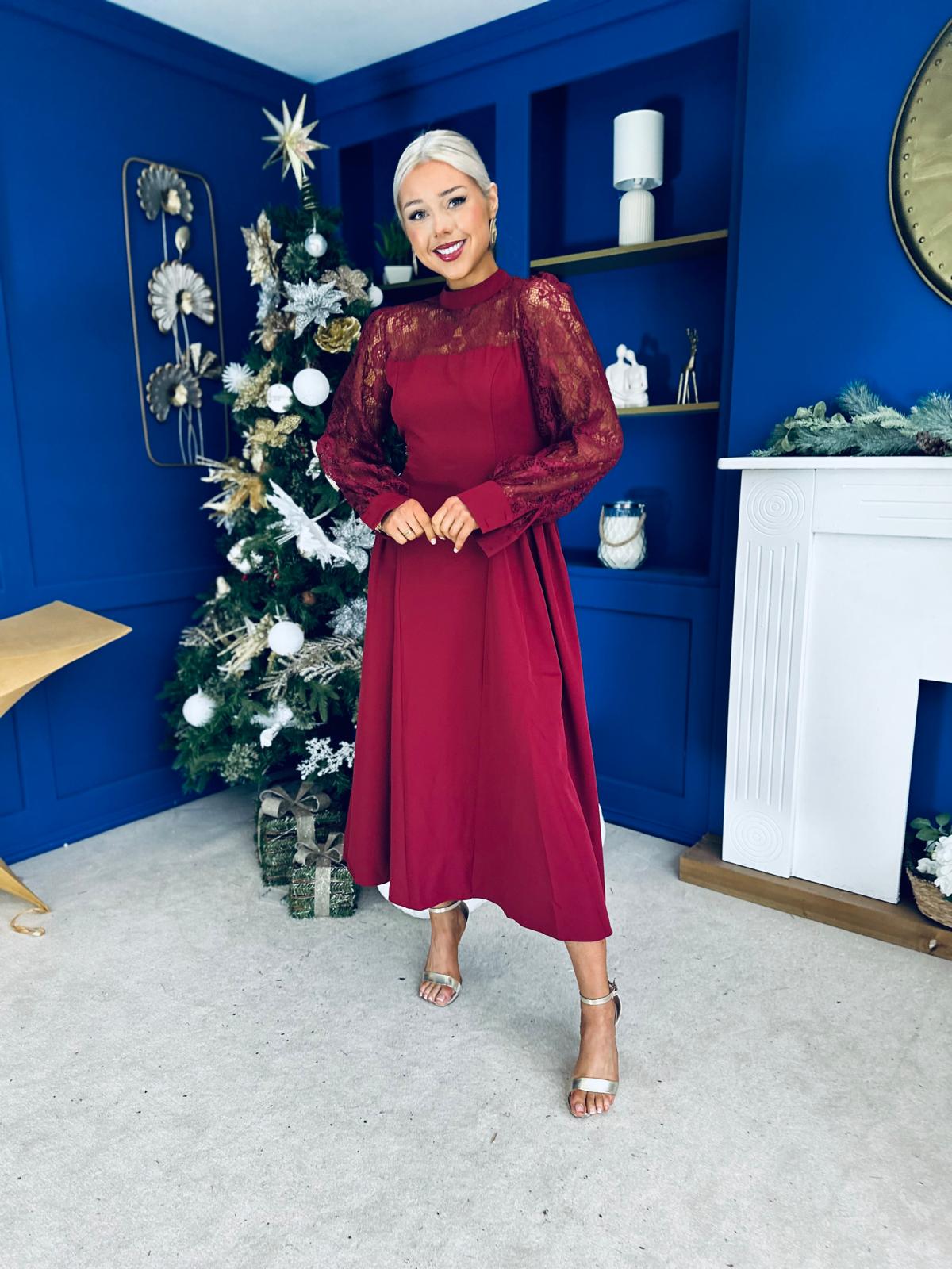 Louise Lace Detail Occasion Dress Wine