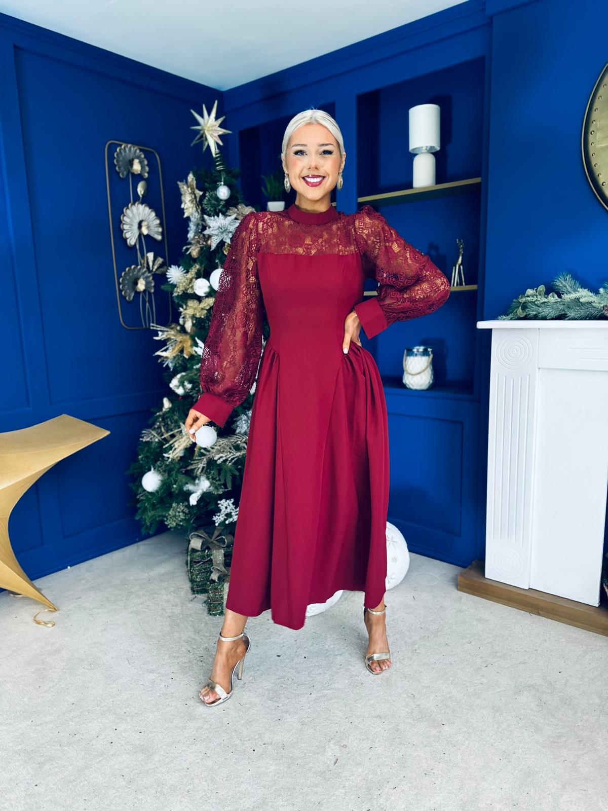 Louise Lace Detail Occasion Dress Wine