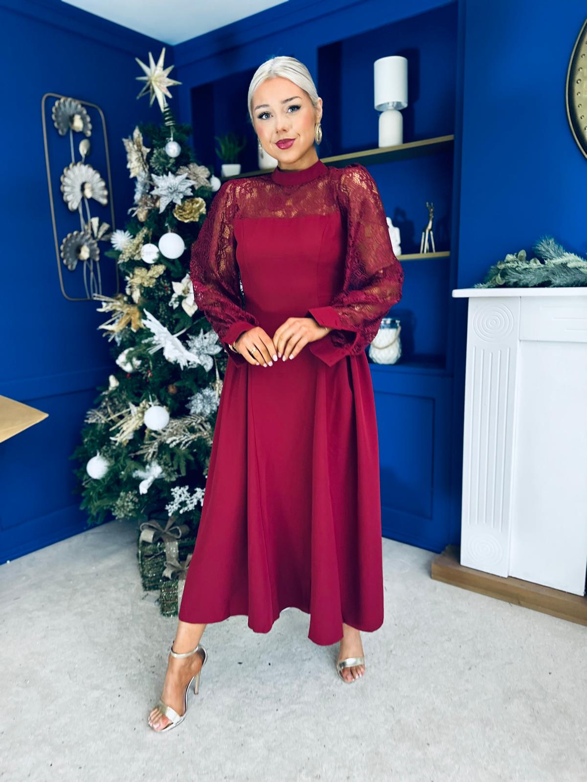 Louise Lace Detail Occasion Dress Wine