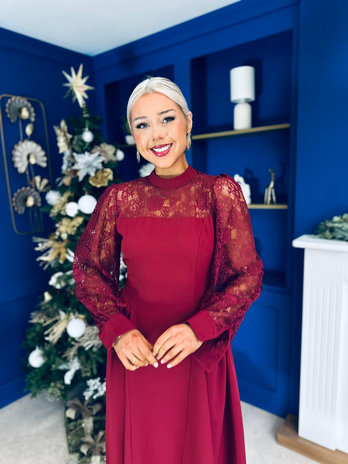 Louise Lace Detail Occasion Dress Wine