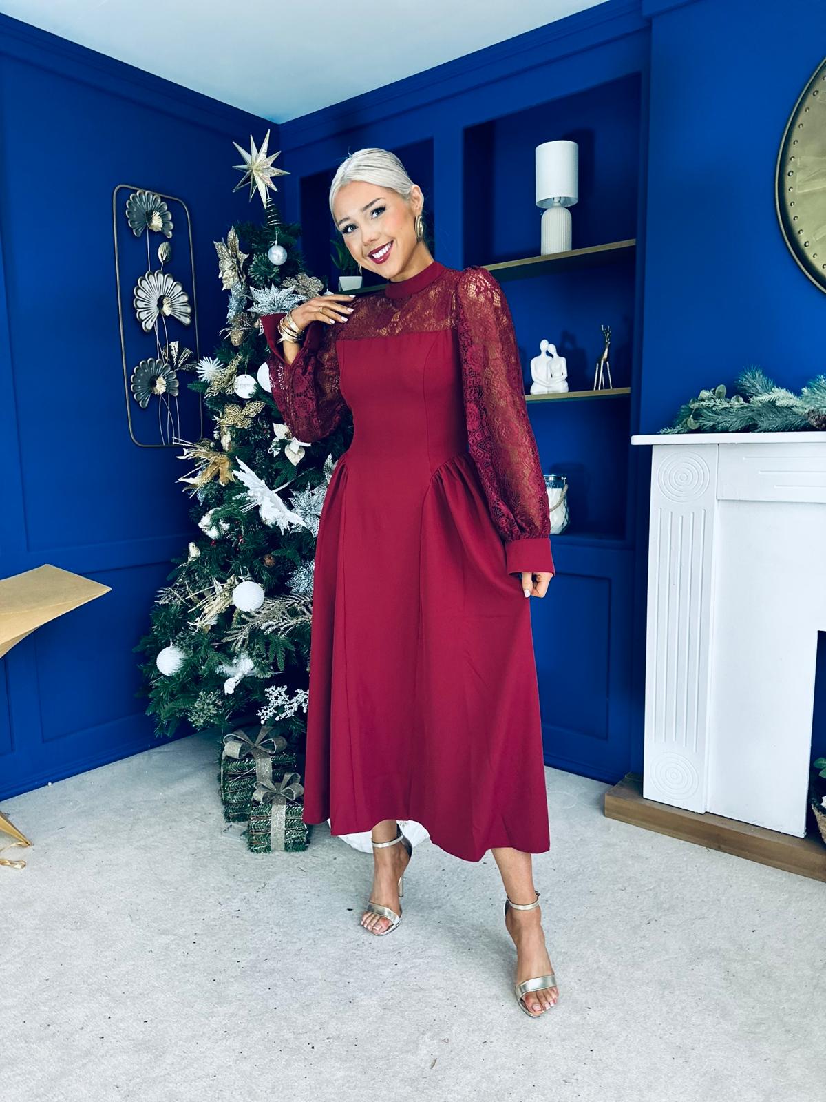 Louise Lace Detail Occasion Dress Wine