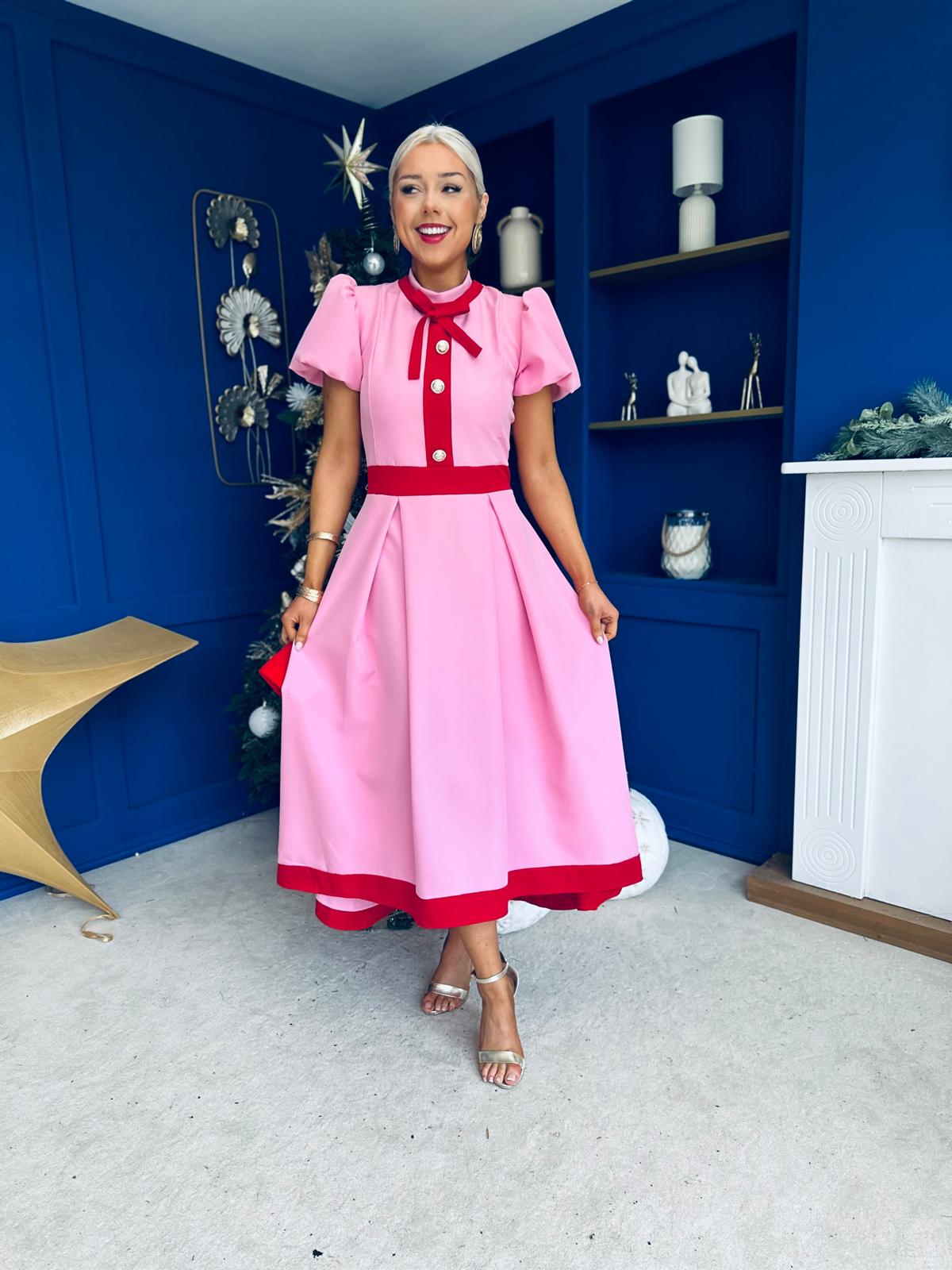 Vicky Detailed Occasion Midi Dress Pwr Pink