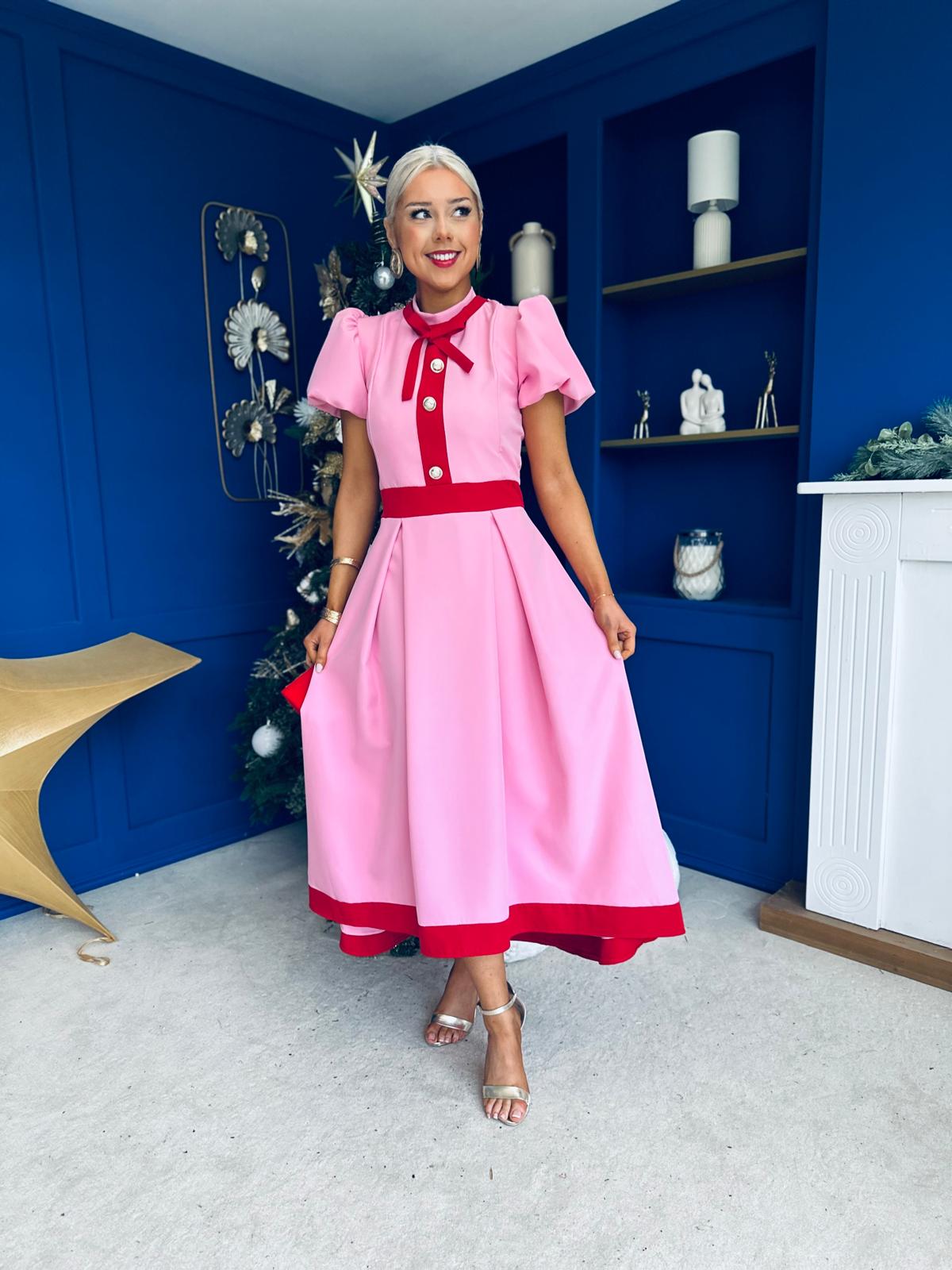 Vicky Detailed Occasion Midi Dress Pwr Pink