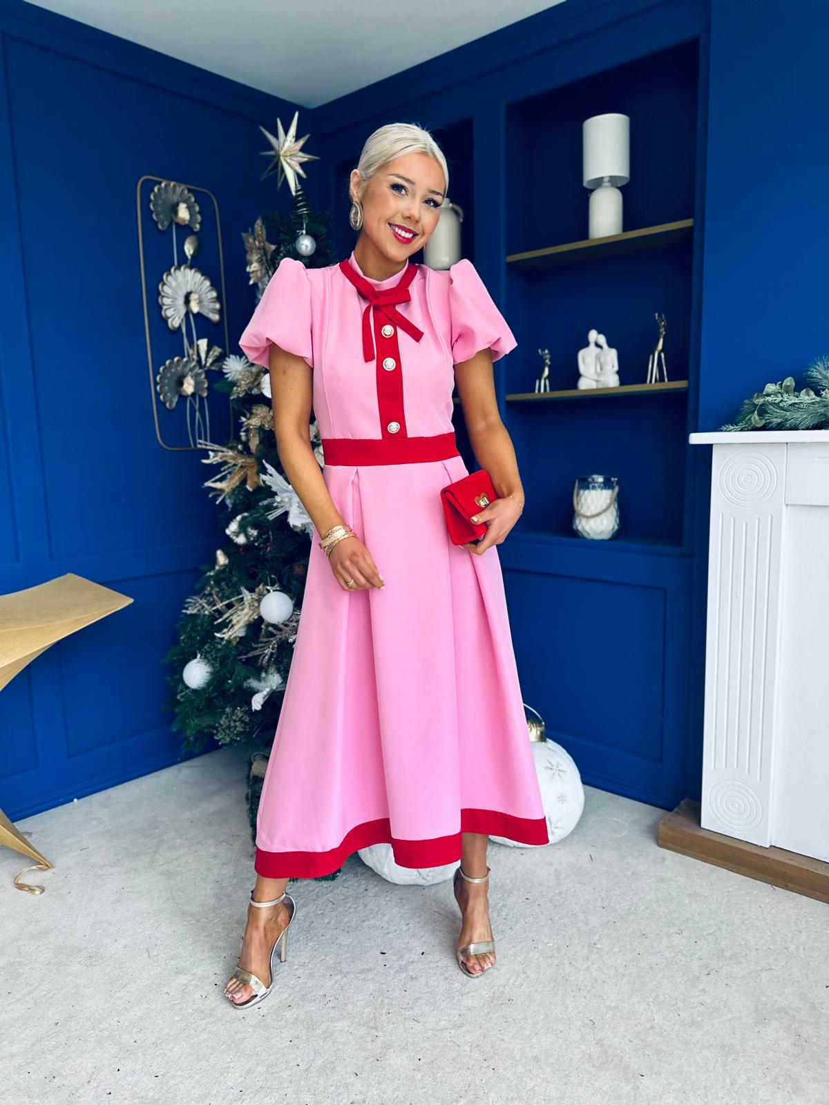 Vicky Detailed Occasion Midi Dress Pwr Pink