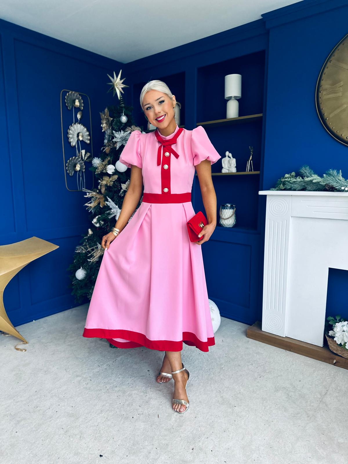 Vicky Detailed Occasion Midi Dress Pwr Pink