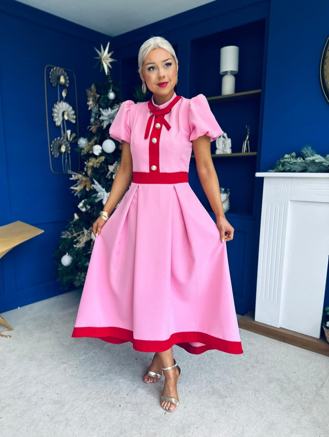 Vicky Detailed Occasion Midi Dress Pwr Pink