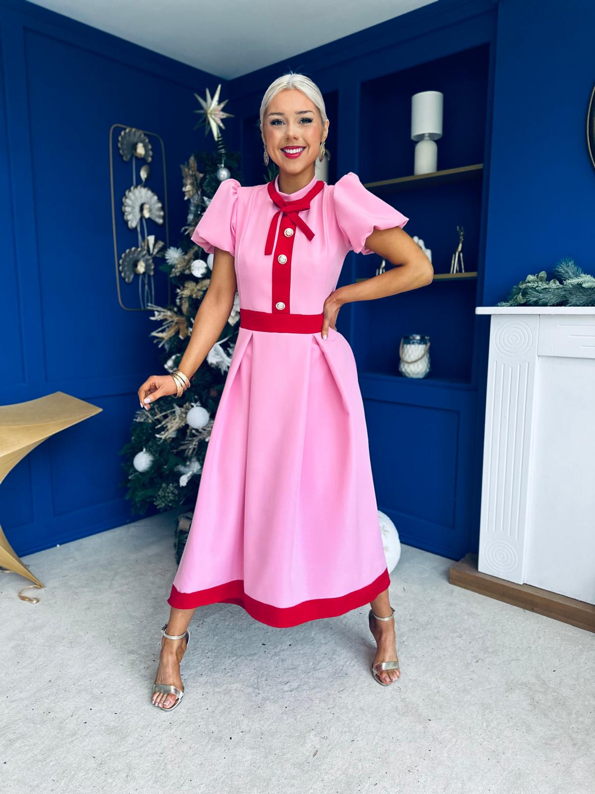 Vicky Detailed Occasion Midi Dress Pwr Pink