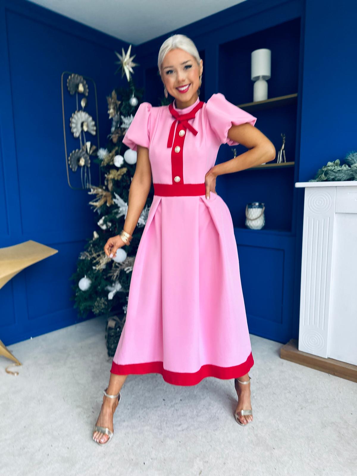 Vicky Detailed Occasion Midi Dress Pwr Pink