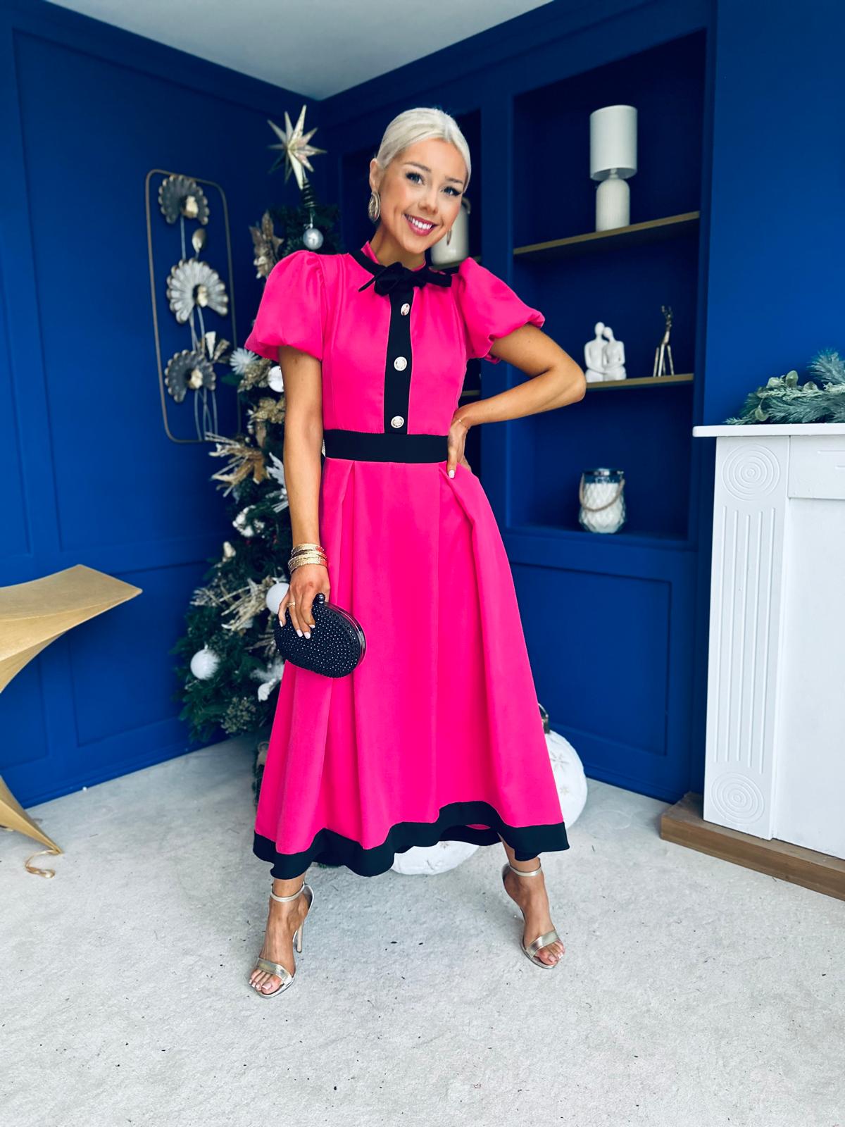 Vicky Detailed Occasion Midi Dress Raspberry Pink