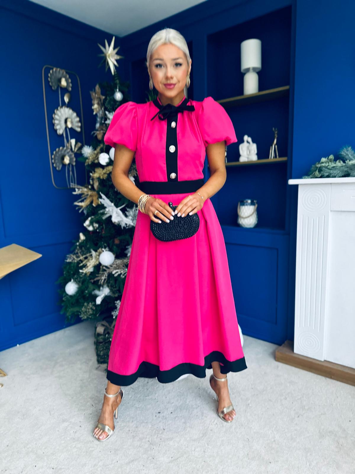 Vicky Detailed Occasion Midi Dress Raspberry Pink