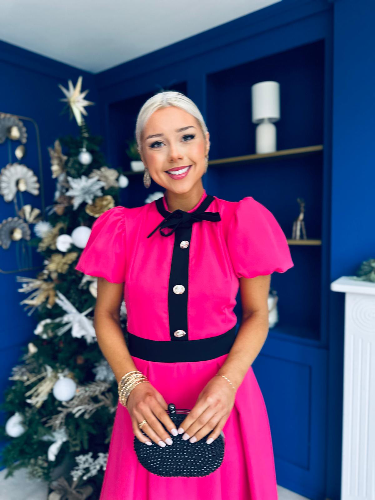 Vicky Detailed Occasion Midi Dress Raspberry Pink