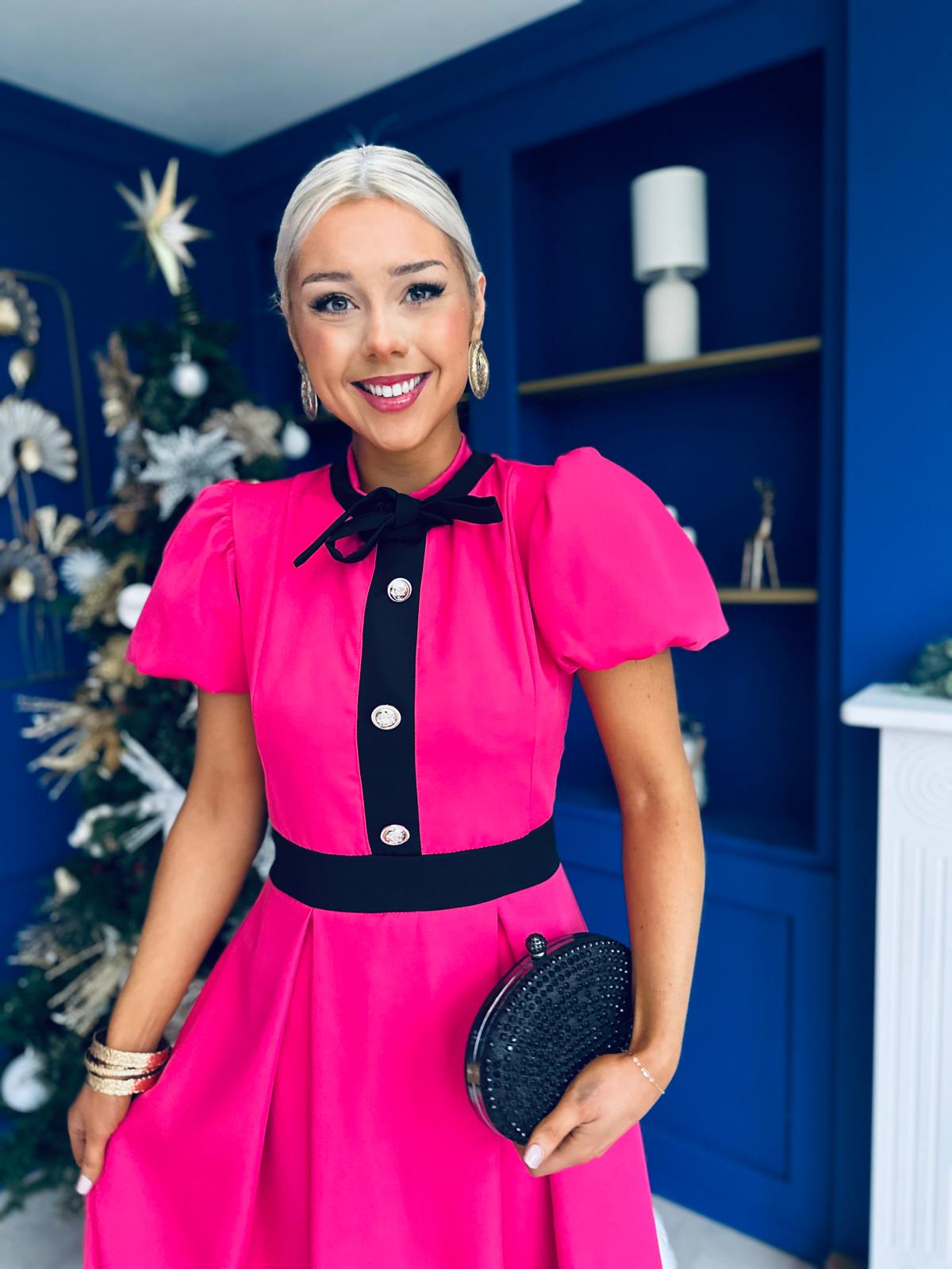 Vicky Detailed Occasion Midi Dress Raspberry Pink