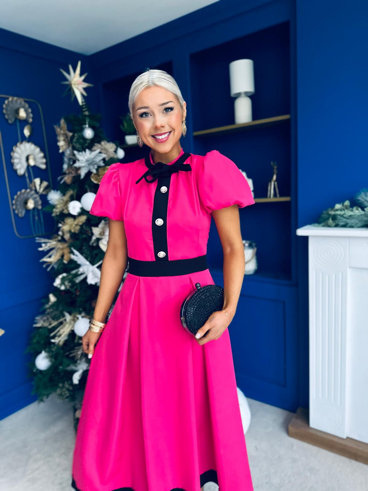 Vicky Detailed Occasion Midi Dress Raspberry Pink