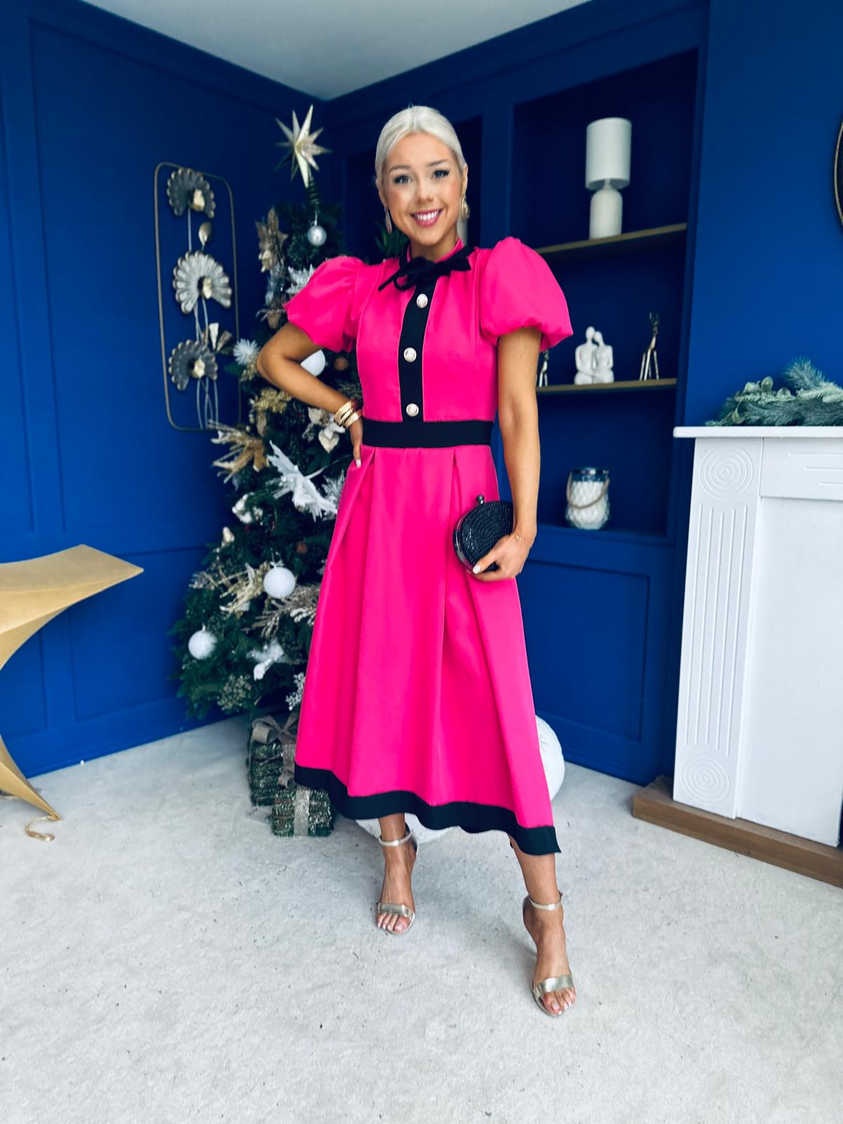 Vicky Detailed Occasion Midi Dress Raspberry Pink