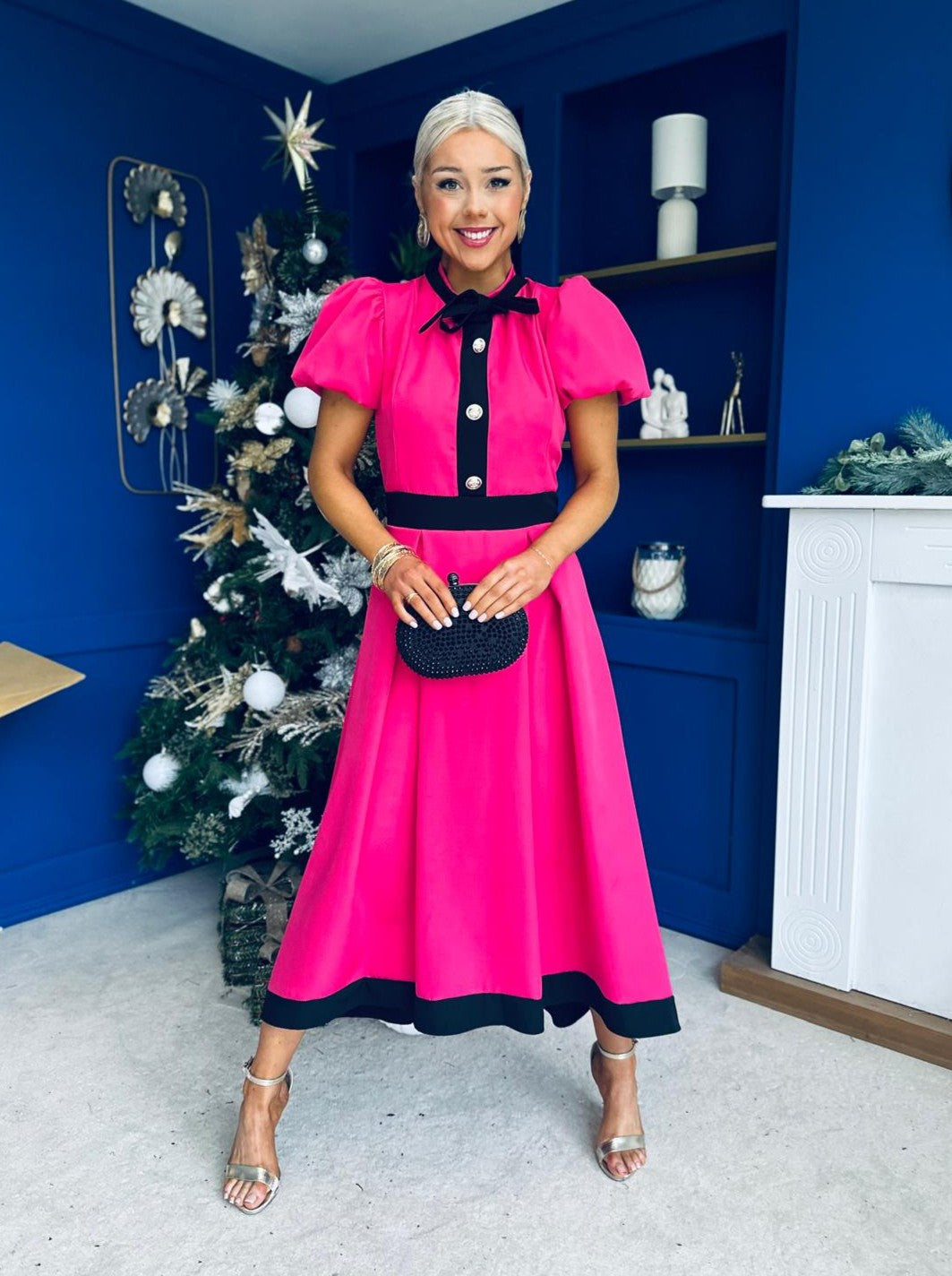 Vicky Detailed Occasion Midi Dress Raspberry Pink