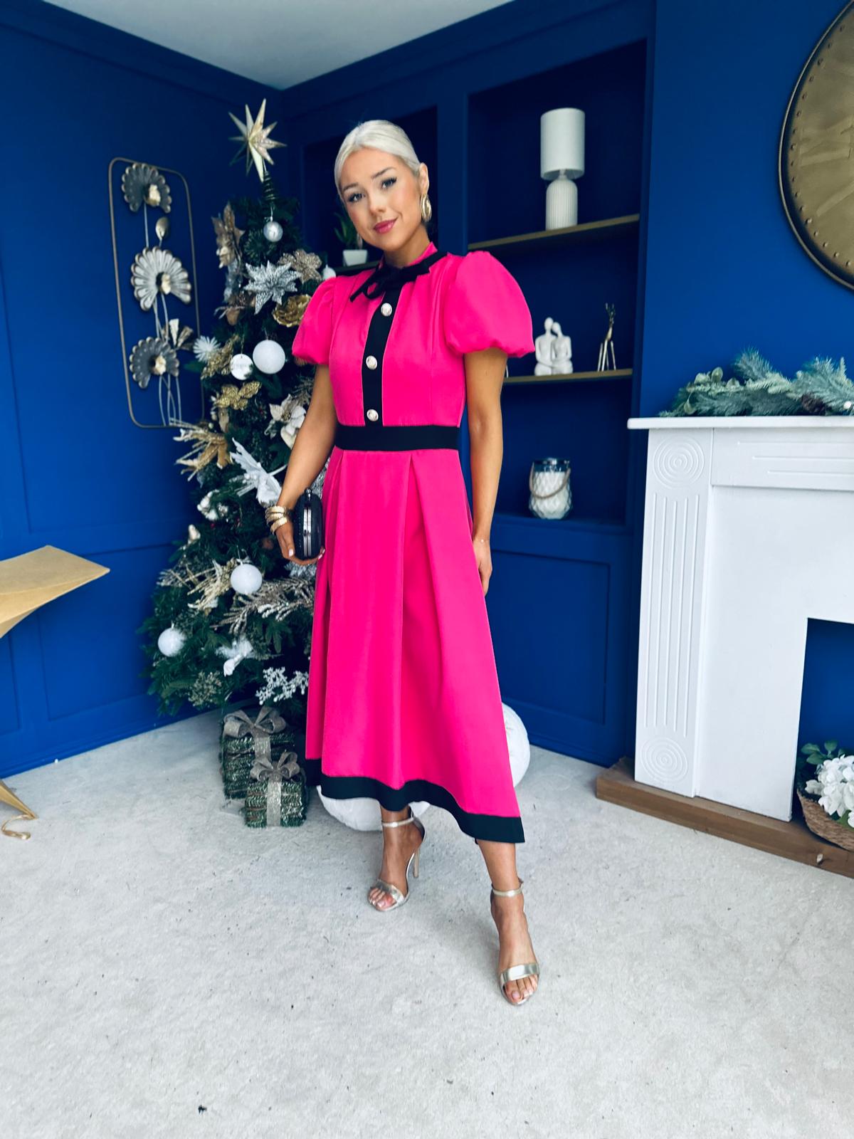 Vicky Detailed Occasion Midi Dress Raspberry Pink