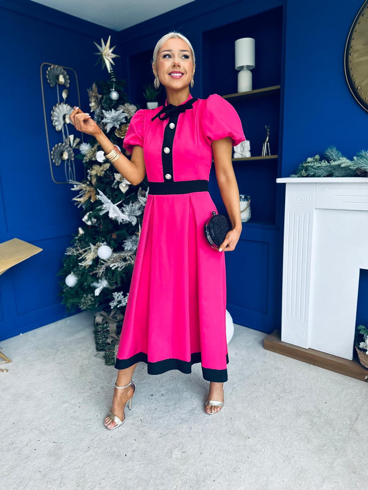 Vicky Detailed Occasion Midi Dress Raspberry Pink