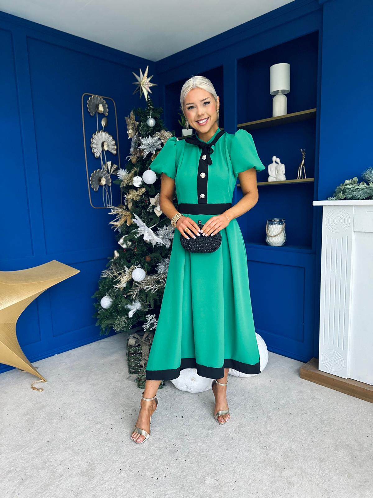 Vicky Detailed Occasion Midi Dress Emerald