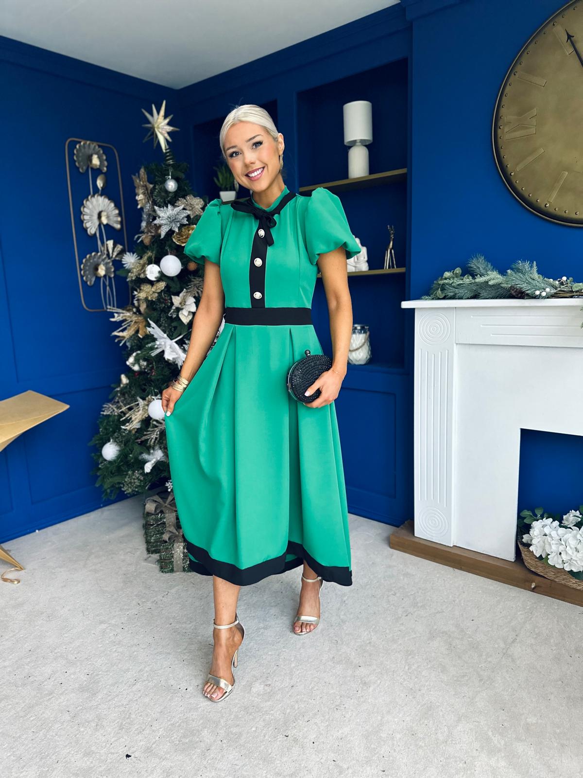 Vicky Detailed Occasion Midi Dress Emerald