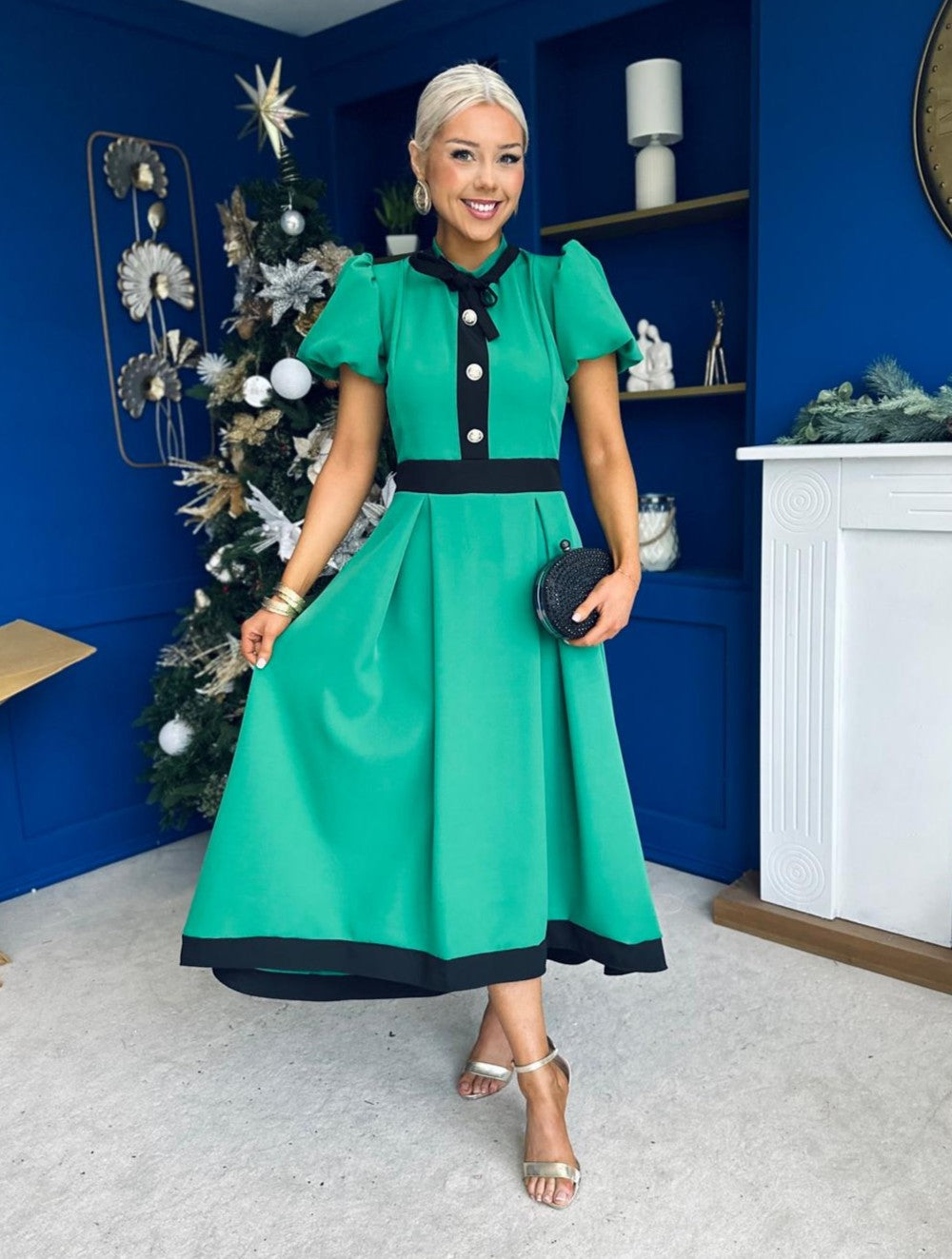 Vicky Detailed Occasion Midi Dress Emerald