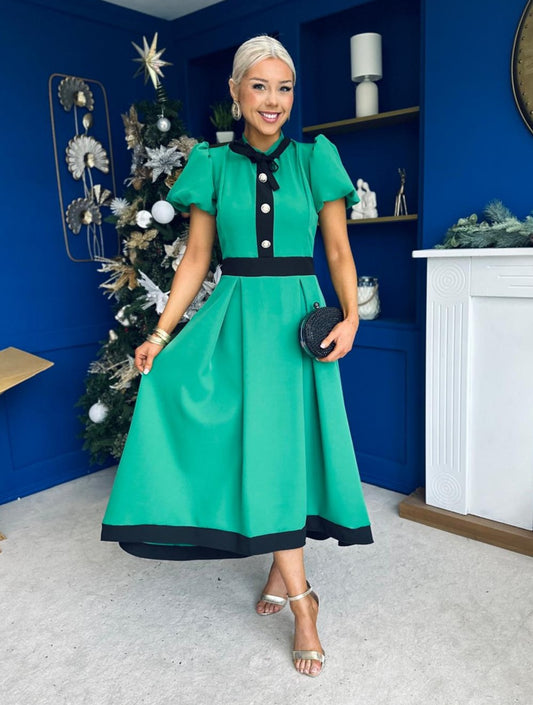 Vicky Detailed Occasion Midi Dress Emerald