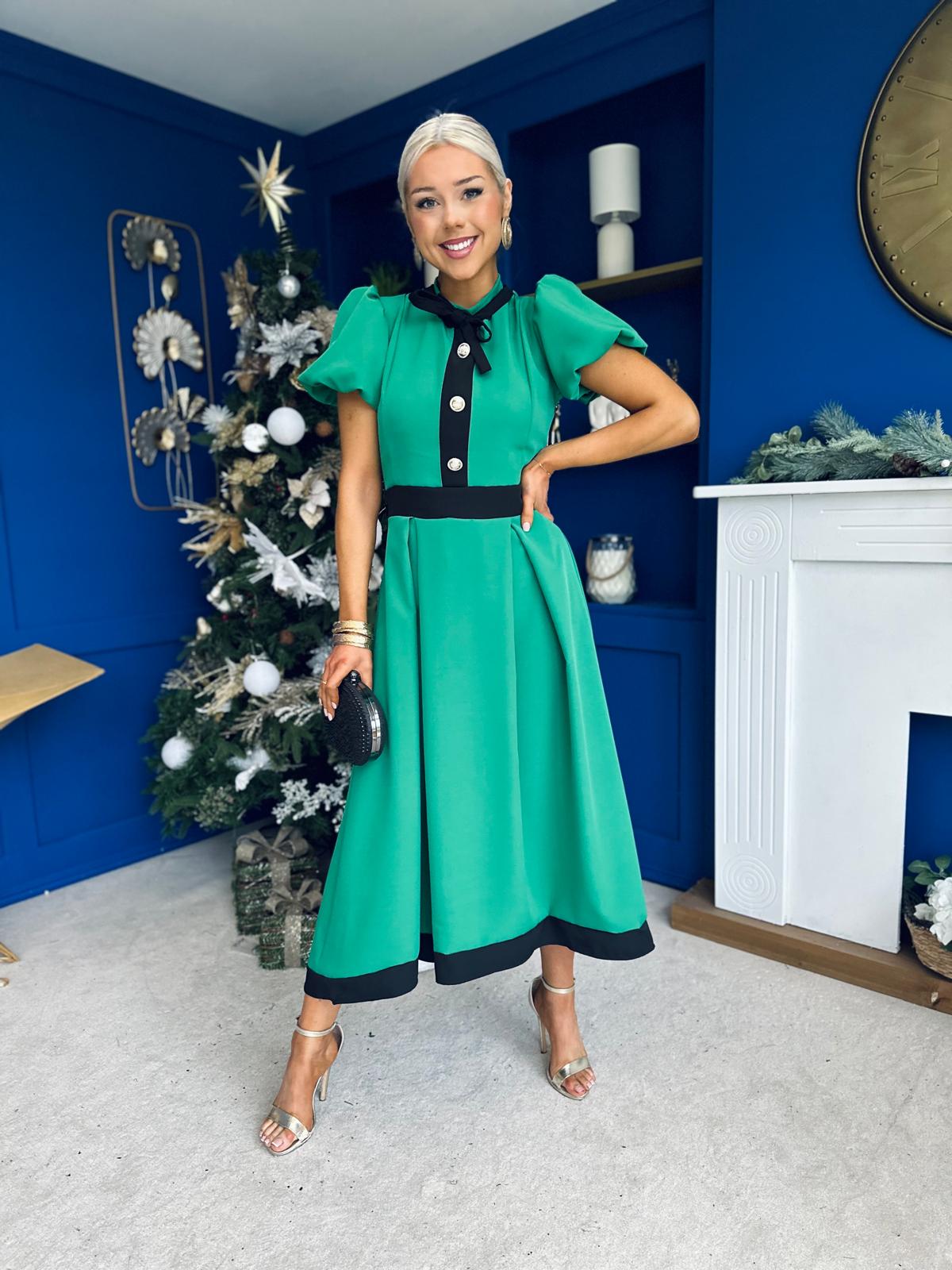 Vicky Detailed Occasion Midi Dress Emerald