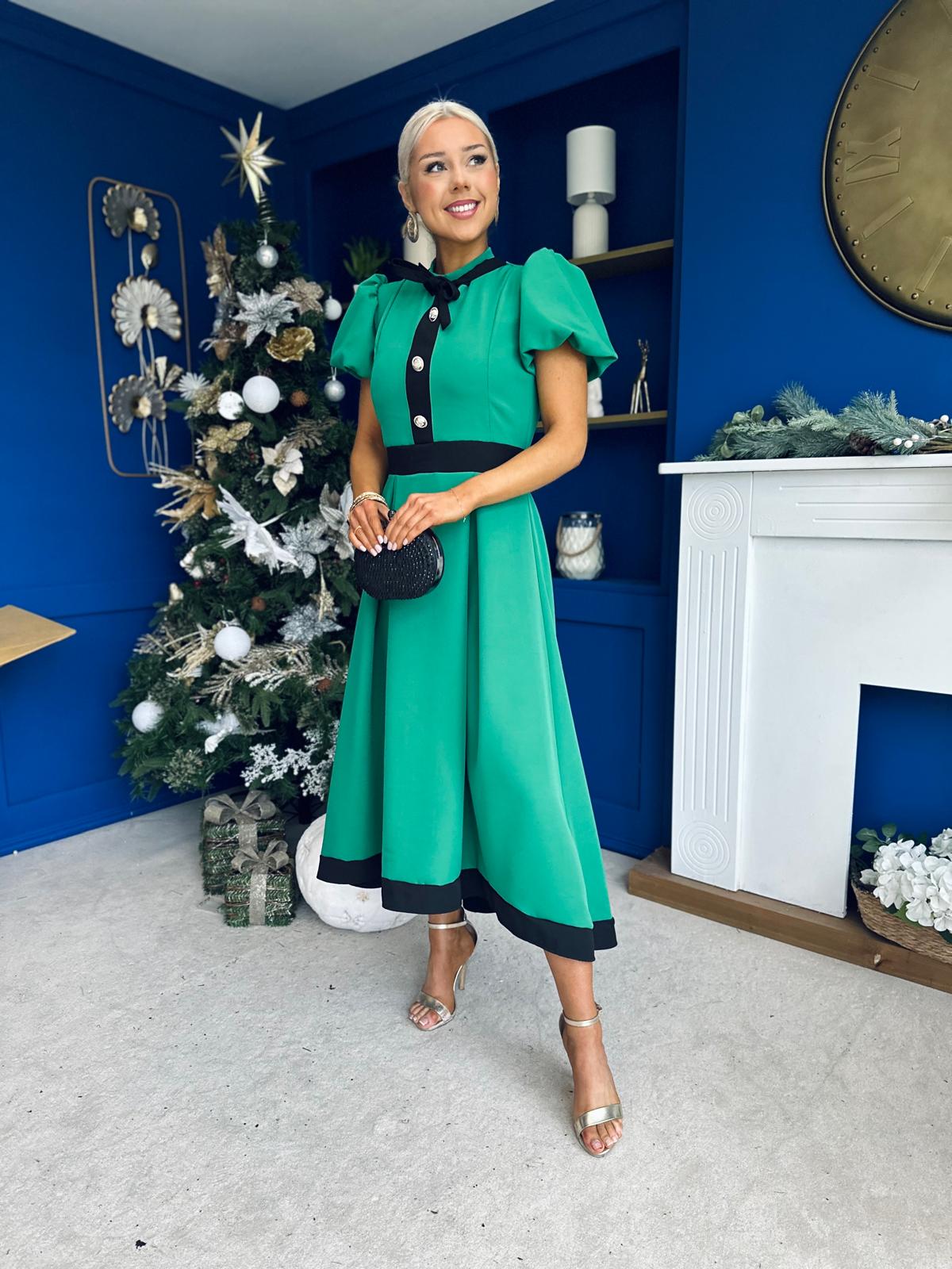 Vicky Detailed Occasion Midi Dress Emerald