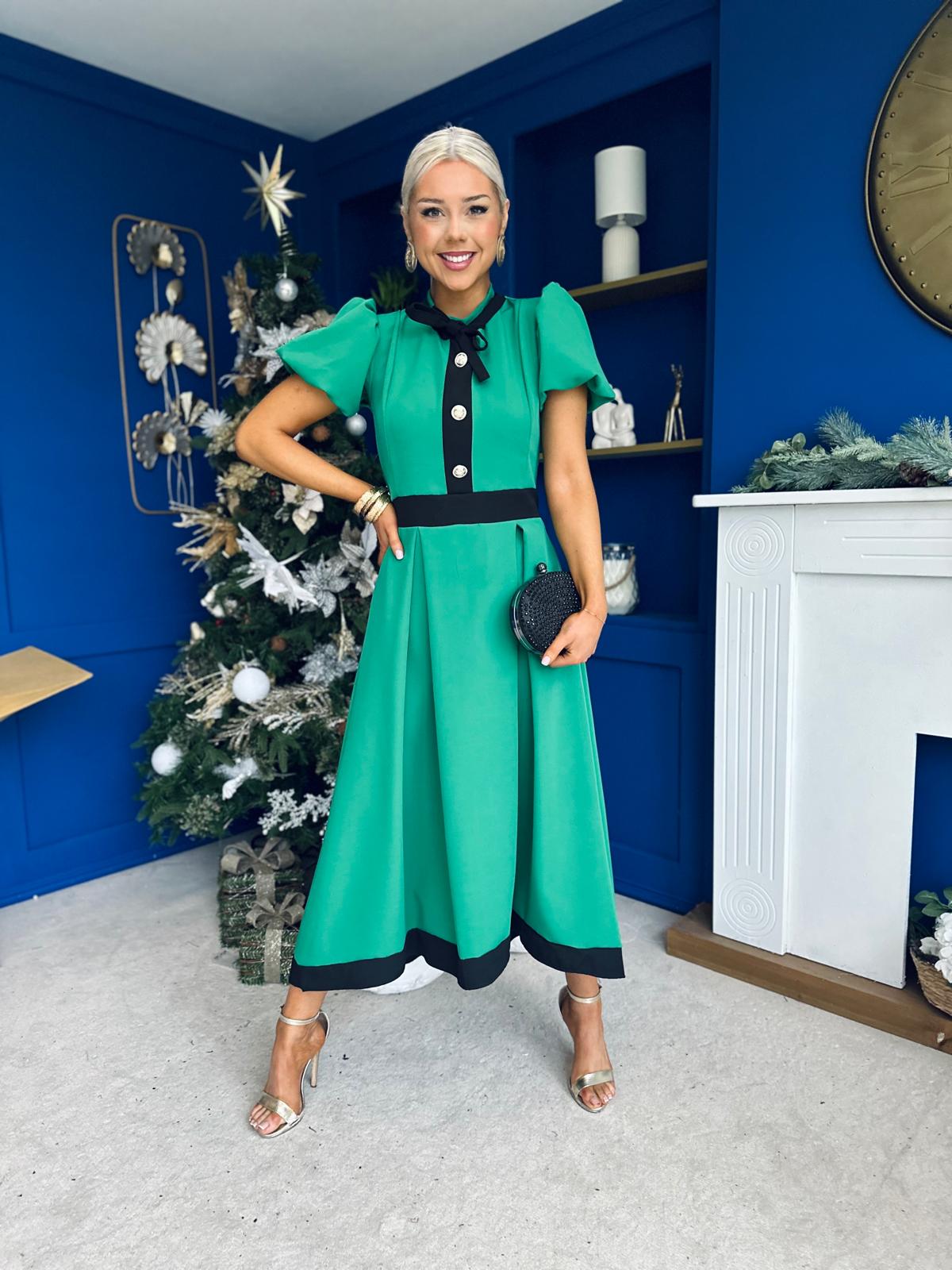 Vicky Detailed Occasion Midi Dress Emerald