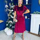 Aideen Angel Sleeve Studded Velvet Dress Wine